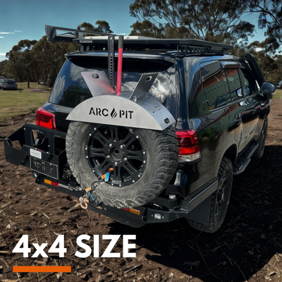 4x4 vehicle with ArcPit fire pit on spare tyre